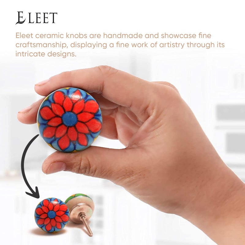 Eleet Assorted Ceramic Cabinet Knobs - Vintage Cabinet Cupboard Door & Drawer Pulls Chrome Hardware (Ceramic Knobs Set of 12, Multicolor) - Image 4